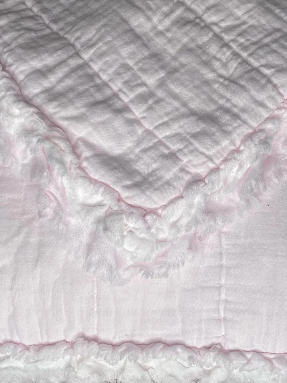 2 Boho Feminine Raw Edge Pillow Shams Quilted Pale Pink 100% Cotton CottageCore